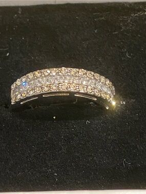 Source Unknown Clear Crystal Pave Curved Ring - Silver